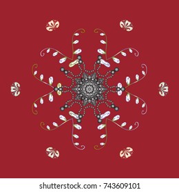 New year snowflake. Cute abstract snowflake vector design on red, gray and white colors. Flat snow doodle icons, snow flakes silhouette in red, gray and white colors for christmas banner, cards.