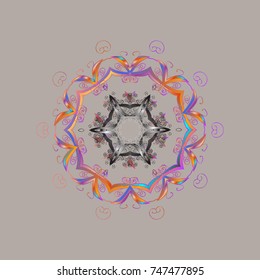 New year snowflake. Cute abstract snowflakes vector design on gray, pink and violet colors. Flat snow doodle icons, snow flakes silhouette in gray, pink and violet colors for christmas banner, cards.