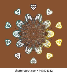 New year snowflake. Cute abstract snowflake vector design on brown, gray and white colors. Flat snow doodle icons, snow flakes silhouette for christmas banner, cards.