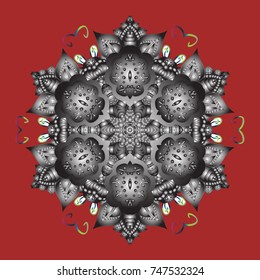 New year snowflake. Cute abstract snowflake vector design on red, gray and neutral colors. Flat snow doodle icons, snow flakes silhouette for christmas banner, cards.