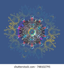 New year snowflake. Cute abstract snowflakes vector design on blue, gray and neutral colors. Flat snow doodle icons, snow flakes silhouette in blue, gray and neutral colors for christmas banner, cards