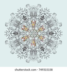 New year snowflake. Cute abstract snowflakes vector design on neutral, gray and brown colors. Flat snow doodle icons, snow flakes silhouette for christmas banner, cards.
