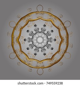 New year snowflake. Cute abstract snowflake vector design. Flat snow doodle icons, snow flakes silhouette in gray, brown and yellow colors for christmas banner, cards.