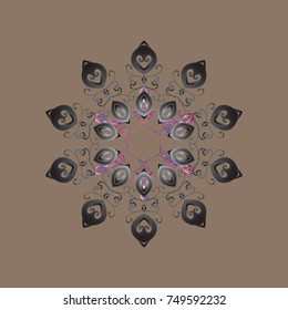 New year snowflake. Cute abstract snowflake vector design. Flat snow doodle icons, snow flakes silhouette in beige, gray and brown colors for christmas banner, cards.