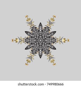 New year snowflake. Cute abstract snowflakes vector design on gray, brown and neutral colors. Flat snow doodle icons, snow flakes silhouette for christmas banner, cards.