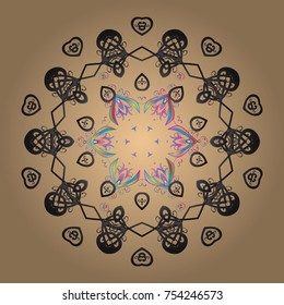 New year snowflake. Cute abstract snowflake vector design on beige, gray and brown colors. Flat snow doodle icons, snow flakes silhouette for christmas banner, cards.
