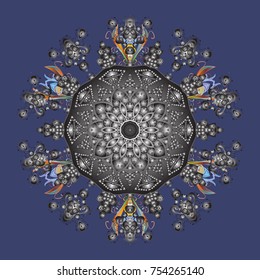 New year snowflake. Cute abstract snowflakes vector design on violet, gray and brown colors. Flat snow doodle icons, snow flakes silhouette for christmas banner, cards.