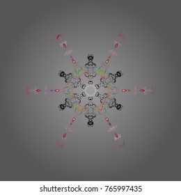 New year snowflake. Cute abstract snowflake vector design. Flat snow doodle icons, snow flakes silhouette in gray, neutral and pink colors for christmas banner, cards.