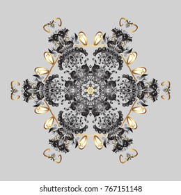 New year snowflake. Cute abstract snowflake vector design on gray and yellow colors. Flat snow doodle icons, snow flakes silhouette for christmas banner, cards.