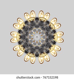 New year snowflake. Cute abstract snowflake vector design. Flat snow doodle icons, snow flakes silhouette in gray, white and yellow colors for christmas banner, cards.