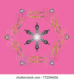 New year snowflake. Cute abstract snowflake vector design. Flat snow doodle icons, snow flakes silhouette in pink, gray and neutral colors for christmas banner, cards.