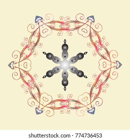 New year snowflake. Cute abstract snowflakes vector design on beige, gray and orange colors. Flat snow doodle icons, snow flakes silhouette for christmas banner, cards.