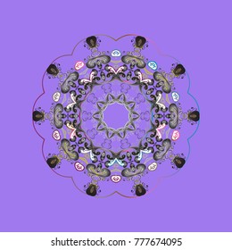 New year snowflake. Cute abstract snowflake vector design on violet, gray and neutral colors. Flat snow doodle icons, snow flakes silhouette for christmas banner, cards.