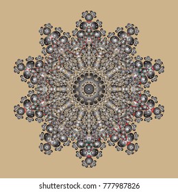 New year snowflake. Cute abstract snowflake vector design on beige, gray and brown colors. Flat snow doodle icons, snow flakes silhouette for christmas banner, cards.