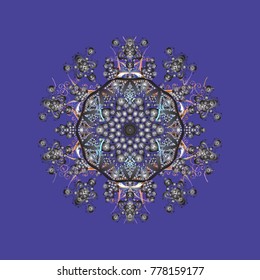 New year snowflake. Cute abstract snowflakes vector design on violet, gray and neutral colors. Flat snow doodle icons, snow flakes silhouette for christmas banner, cards.