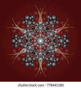 New year snowflake. Cute abstract snowflake vector design on red, gray and beige colors. Flat snow doodle icons, snow flakes silhouette for christmas banner, cards.