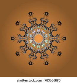 New year snowflake. Cute abstract snowflake vector design. Flat snow doodle icons, snow flakes silhouette in orange, gray and brown colors for christmas banner, cards.