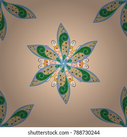 New year snowflake. Cute abstract snowflake vector design. Flat snow doodle icons, snow flakes silhouette in beige, blue and green colors for christmas banner, cards.