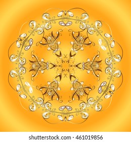 New year snowflake. Flat snow doodle icons, snow flakes silhouette in golden colors for christmas banner, cards. Nice abstract snowflakes vector design.