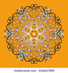New year snowflake. Nice abstract snowflakes vector design. Flat snow doodle icons, snow flakes silhouette in yellow, gray and white colors for christmas banner, cards.