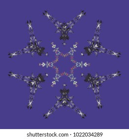 New year snowflake. Nice abstract snowflakes vector design. Flat snow doodle icons, snow flakes silhouette in violet, gray and neutral colors for christmas banner, cards.
