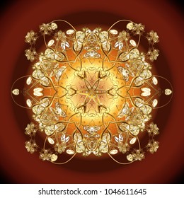 New year snowflake. Nice abstract snowflakes vector design. Flat snow doodle icons, snow flakes silhouette in brown, red and yellow colors for christmas banner, cards.