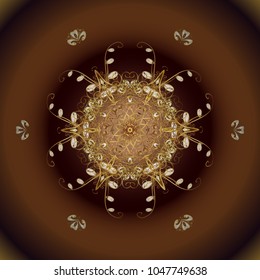 New year snowflake. Nice abstract snowflakes vector design. Flat snow doodle icons, snow flakes silhouette in brown, beige and yellow colors for christmas banner, cards.
