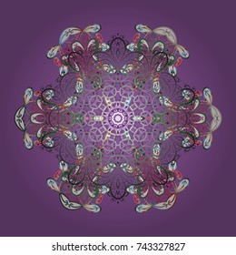 New year snowflake. Nice abstract snowflakes vector design. Flat snow doodle icons, snow flakes silhouette in purple, gray and white colors for christmas banner, cards.