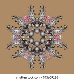 New year snowflake. Nice abstract snowflakes vector design. Flat snow doodle icons, snow flakes silhouette in beige, gray and brown colors for christmas banner, cards.