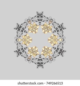 New year snowflake. Nice abstract snowflakes vector design. Flat snow doodle icons, snow flakes silhouette in gray, white and brown colors for christmas banner, cards.