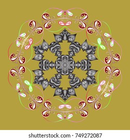New year snowflake. Nice abstract snowflakes vector design. Flat snow doodle icons, snow flakes silhouette in yellow, gray and neutral colors for christmas banner, cards.