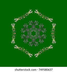 New year snowflake. Nice abstract snowflakes vector design. Flat snow doodle icons, snow flakes silhouette in green, gray and neutral colors for christmas banner, cards.