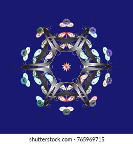 New year snowflake. Nice abstract snowflakes vector design. Flat snow doodle icons, snow flakes silhouette in blue, gray and white colors for christmas banner, cards.