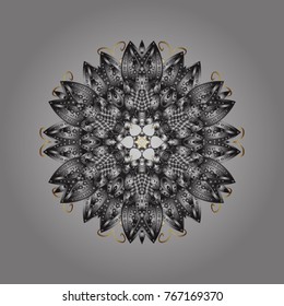 New year snowflake. Nice abstract snowflakes vector design. Flat snow doodle icons, snow flakes silhouette in gray, brown and neutral colors for christmas banner, cards.