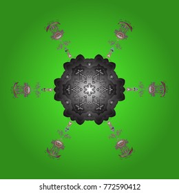New year snowflake. Nice abstract snowflakes vector design. Flat snow doodle icons, snow flakes silhouette in green, gray and neutral colors for christmas banner, cards.