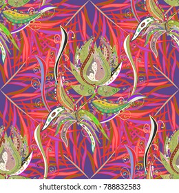 New year snowflake. Nice abstract snowflakes vector design. Flat snow doodle icons, snow flakes silhouette in violet, red and green colors for christmas banner, cards.