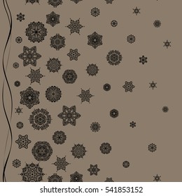 New year snowflake on beige background. Cute abstract seamless snowflakes vector pattern. Flat snow doodle icons, snow flakes silhouette for christmas banner, cards.