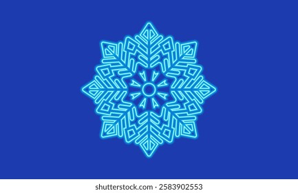 New Year snowflake on a blue background. Snowflake icon as an element for design and printing, snowflake with neon backlight