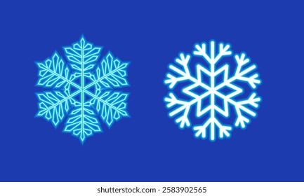 New Year snowflake on a blue background. Snowflake icon as an element for design and printing, snowflake with neon backlight