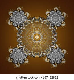 New year snowflake on brown background. Cute abstract seamless snowflakes vector pattern. Flat snow doodle icons, snow flakes silhouette for christmas banner, cards.