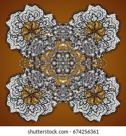 New year snowflake on brown background. Cute abstract seamless snowflakes vector pattern. Flat snow doodle icons, snow flakes silhouette for christmas banner, cards.
