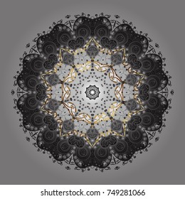 New year snowflake with place for your text. Cute abstract snowflake vector design on gray, brown and white colors. Flat snow doodle icons, snow flakes silhouette for christmas banner, cards.