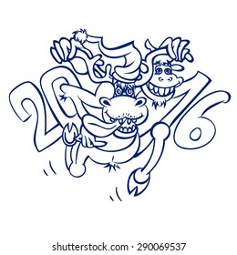 new year, speed, postcard, monkey, deer, animals. 2016