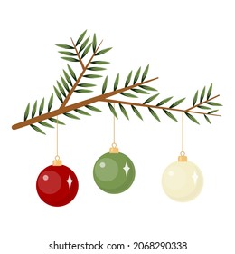 New Year . Spruce branch and balls.