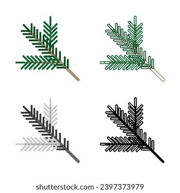 New year spruce branch icon. Set of new year winter spruce branch icons on white background. Flat vector illustration.