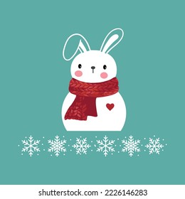 New Year square banner with smiling bunny. 