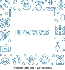 New Year square modern vector frame or background in thin line style