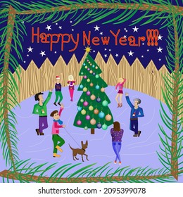 New Year in the square with night sky and bright stars