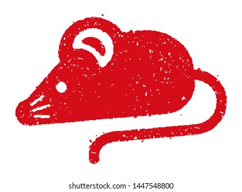 New year stamp illustration for greeting card. mouse/rat cartoon character.