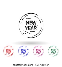 New year stamp multi color icon. Simple thin line, outline vector of stamp happy new year icons for ui and ux, website or mobile application